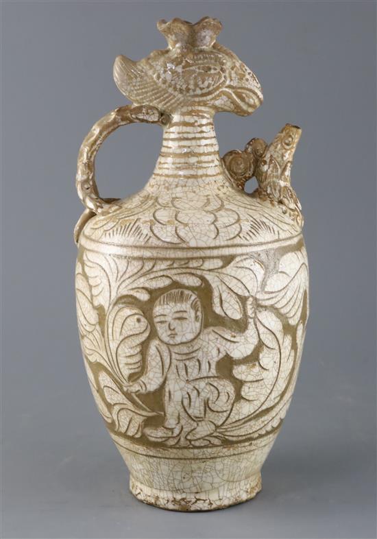 A Chinese Cizhou style phoenix head ewer, height 33.5cm